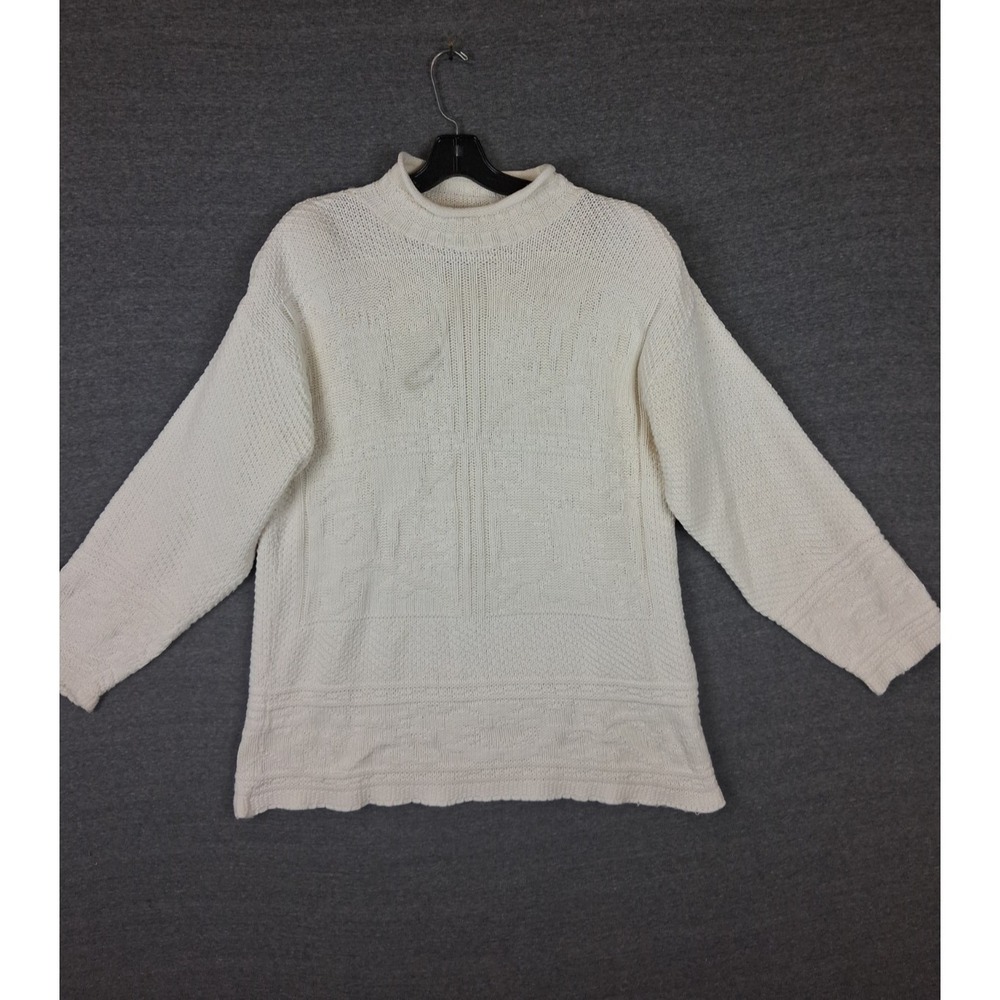 Hunt Club Womens Sweater Mediumβ White Chunky Knit Roll Neck USA VTG Read
